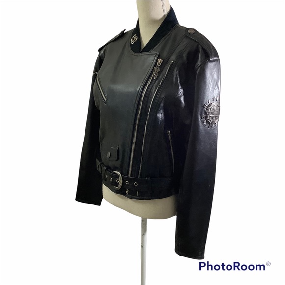Harley Davidson Women’s Medium Moto Biker Leather Jacket w/ HD Pin - Picture 4 of 15